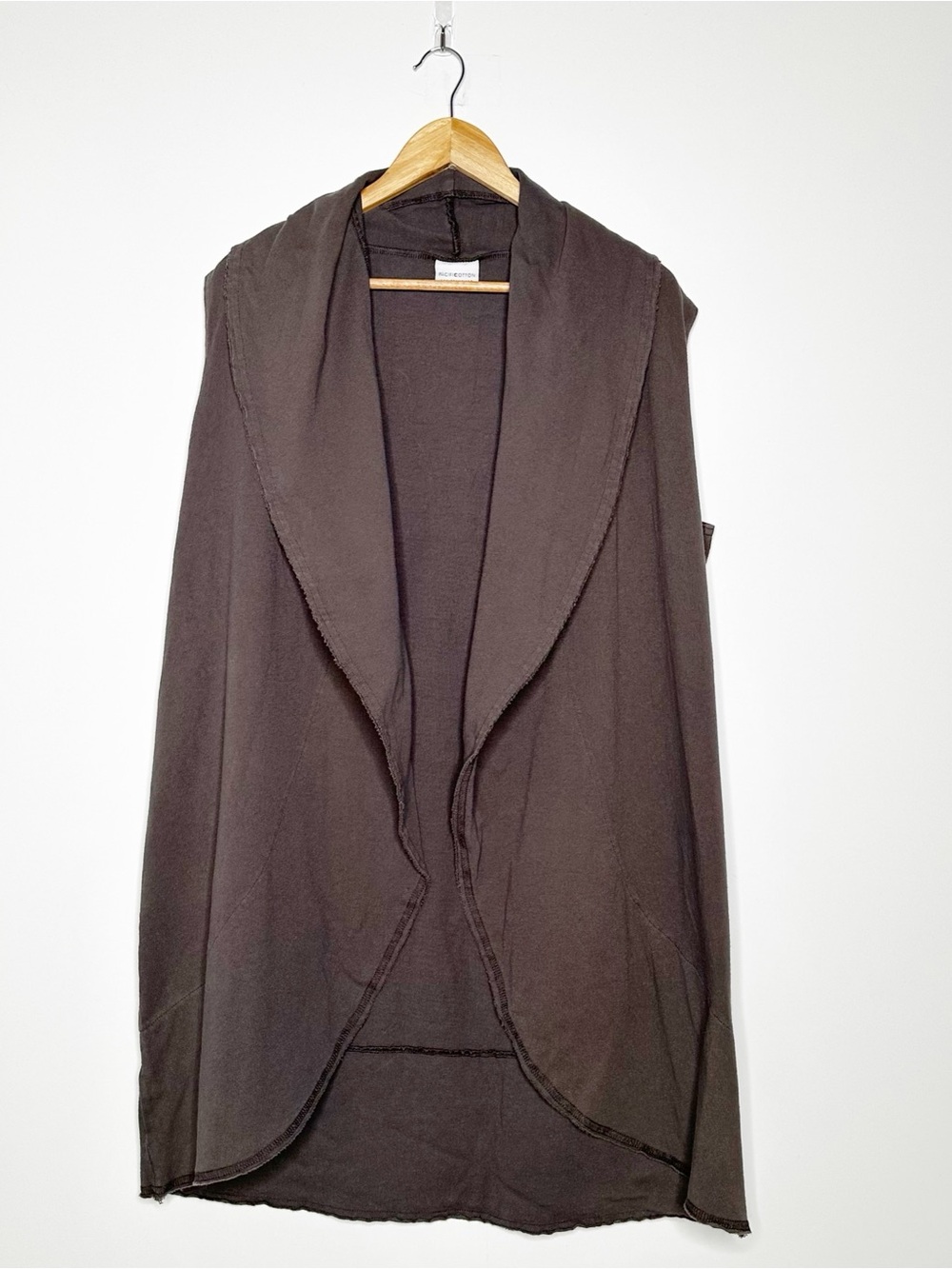 PacifiCotton Bryn Walker Shawl Collar Open Vest Brown Charcoal Size Medium